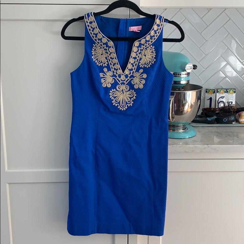 Lilly Pulitzer Royal Blue Gold Embroidered Shift